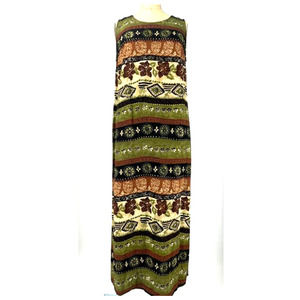 Ease Sport Vintage Tropical Floral Sleeveless Maxi Dress Green Size 12